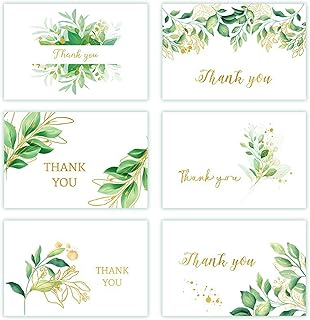 Thank You Cards with Envelopes and Stickers Assortment, 24 Pack Blank Greenery Thank You Card Notes for Baby Showers, Bridal Showers, Weddings, Graduation, Business, 4x6 inches
