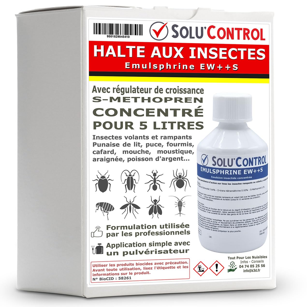 HALTE AUX INSECTES - Insecticide Concentré pour 5 LITRES - Volants et rampants - avec régulateur de croissance S-Methopren - EMULSPHRINE EW++S 250 ml