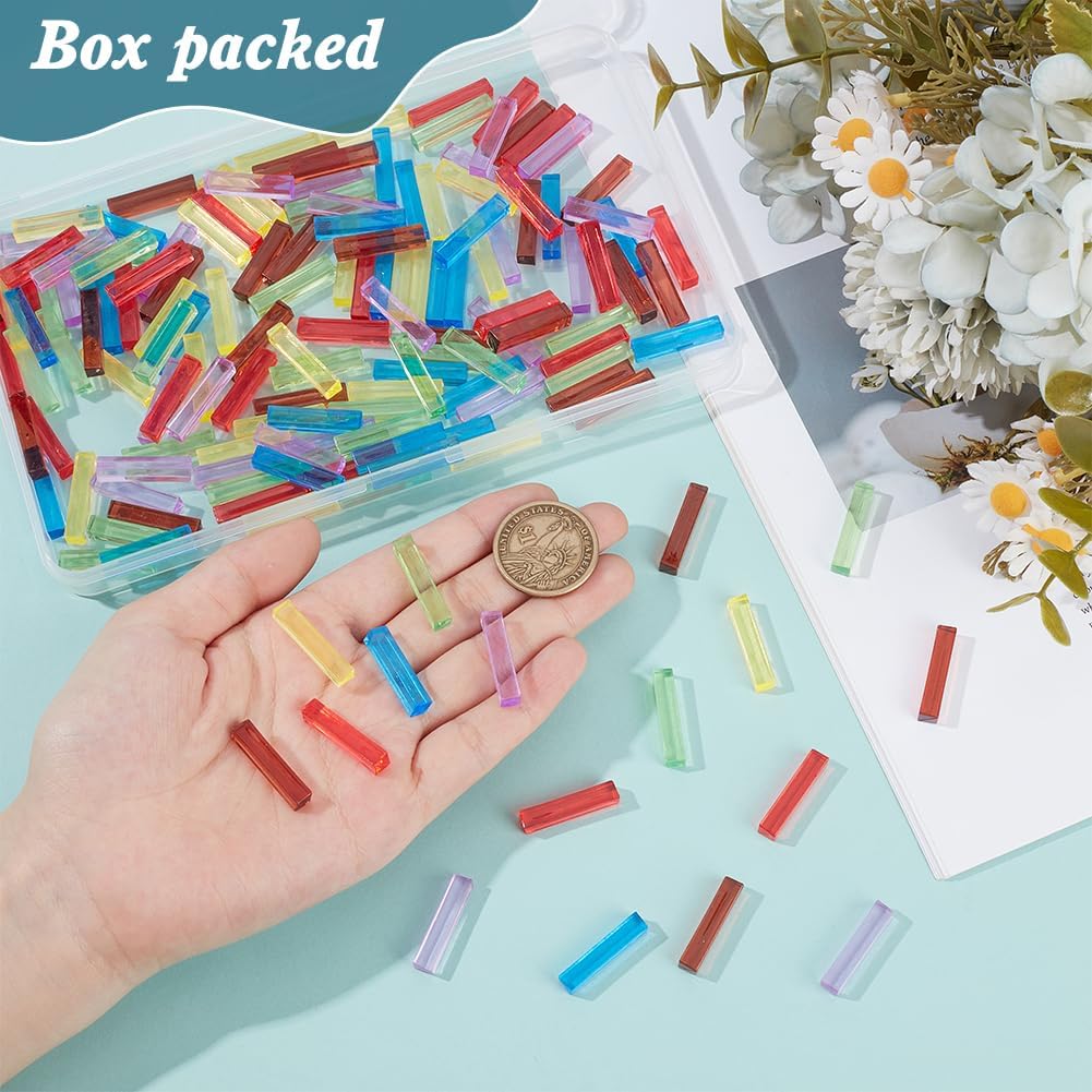 BENECREAT 156Pcs Rectangle Blank Dice, 6 Colors Acrylic Dice Cuboid, Acrylic Board Game Chess Pieces for Making Creative Dices, Board Game Props, Maths Teaching, 1x0.2x0.2inch