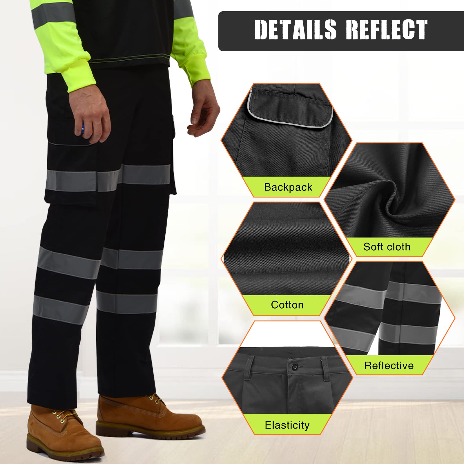 AYKRM Pantalon de sécurité Travail Fluo Industriel Haute-Visibilité