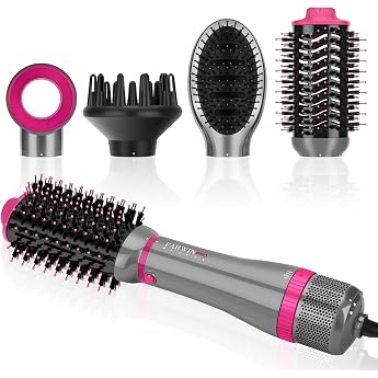 Parwin Pro Beauty 4-in-1 Hair Dryer Hot Air Brush Set Hair Dryer Brush with 4 Attachments for Drying Straightening Volume and Styling Ion Care 1000 Watt