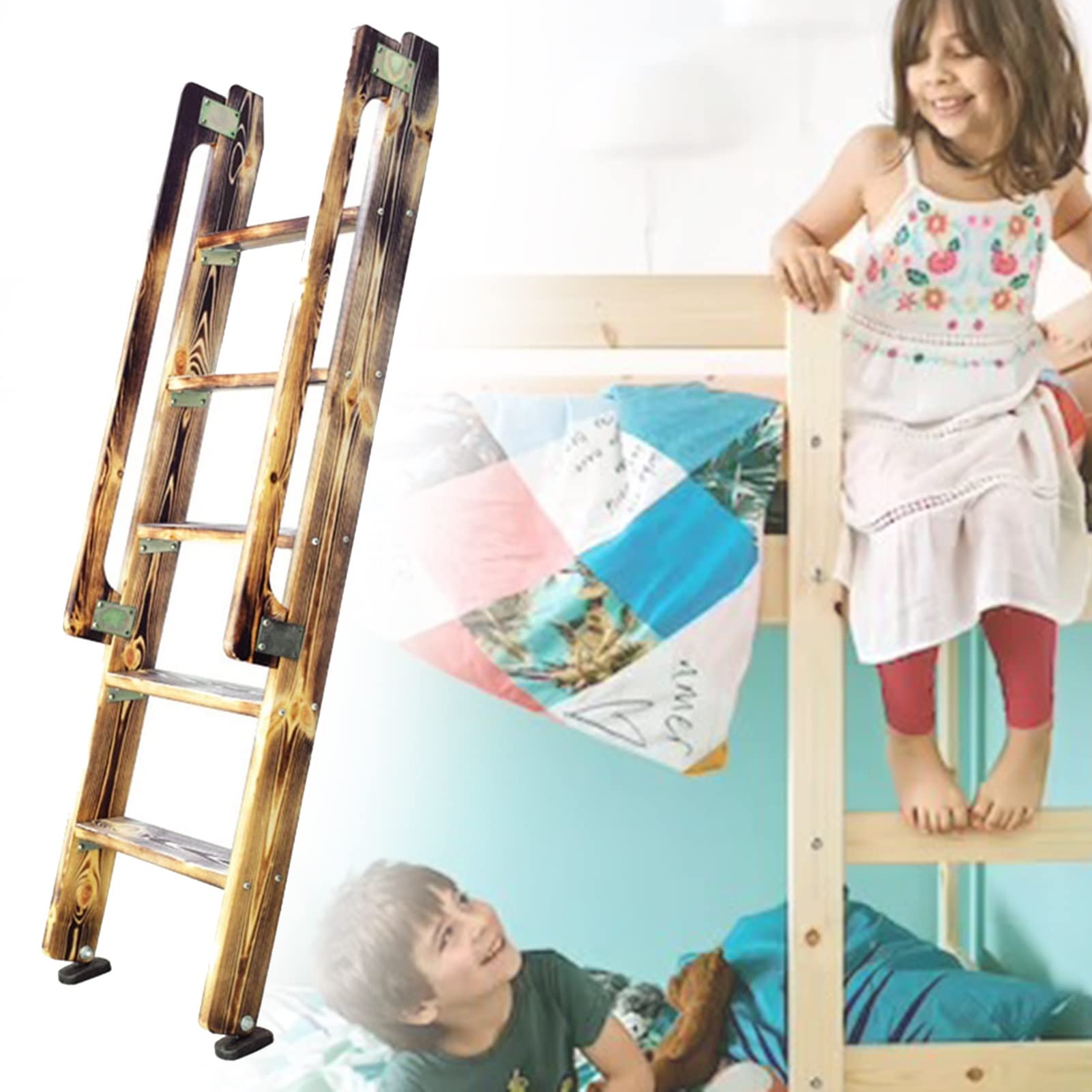 Escalera para litera con pie antideslizante para evitar caídas en camas elevadas