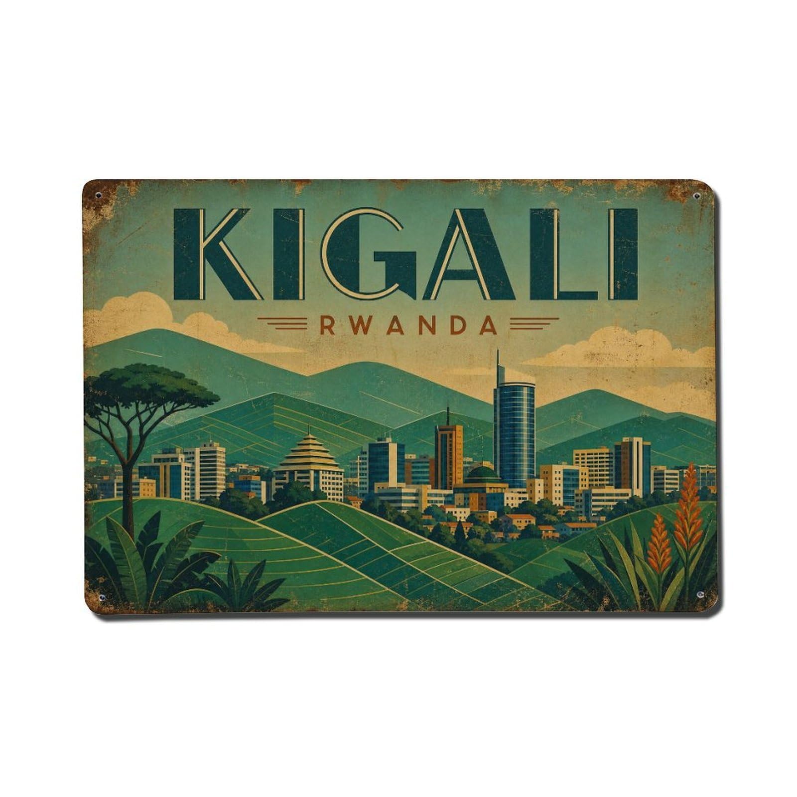 Metal Tin Sign Travel Vintage Rwanda Kigali
