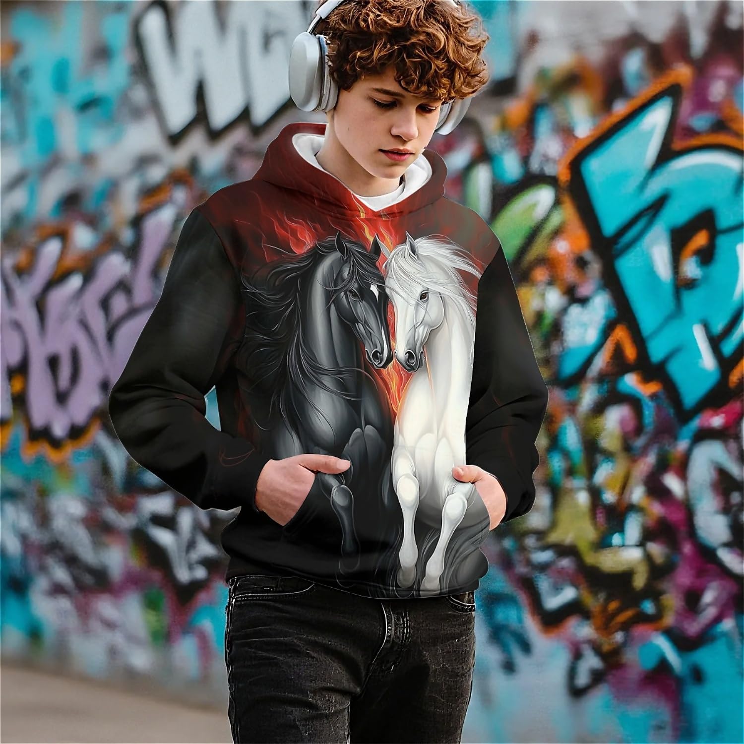 Wolf Hoodies for Boys Girls 3D Printed Hooded Sweatshirts Long Sleeve Pullover Hoodie with Pocket 6-16 Years - Image 3