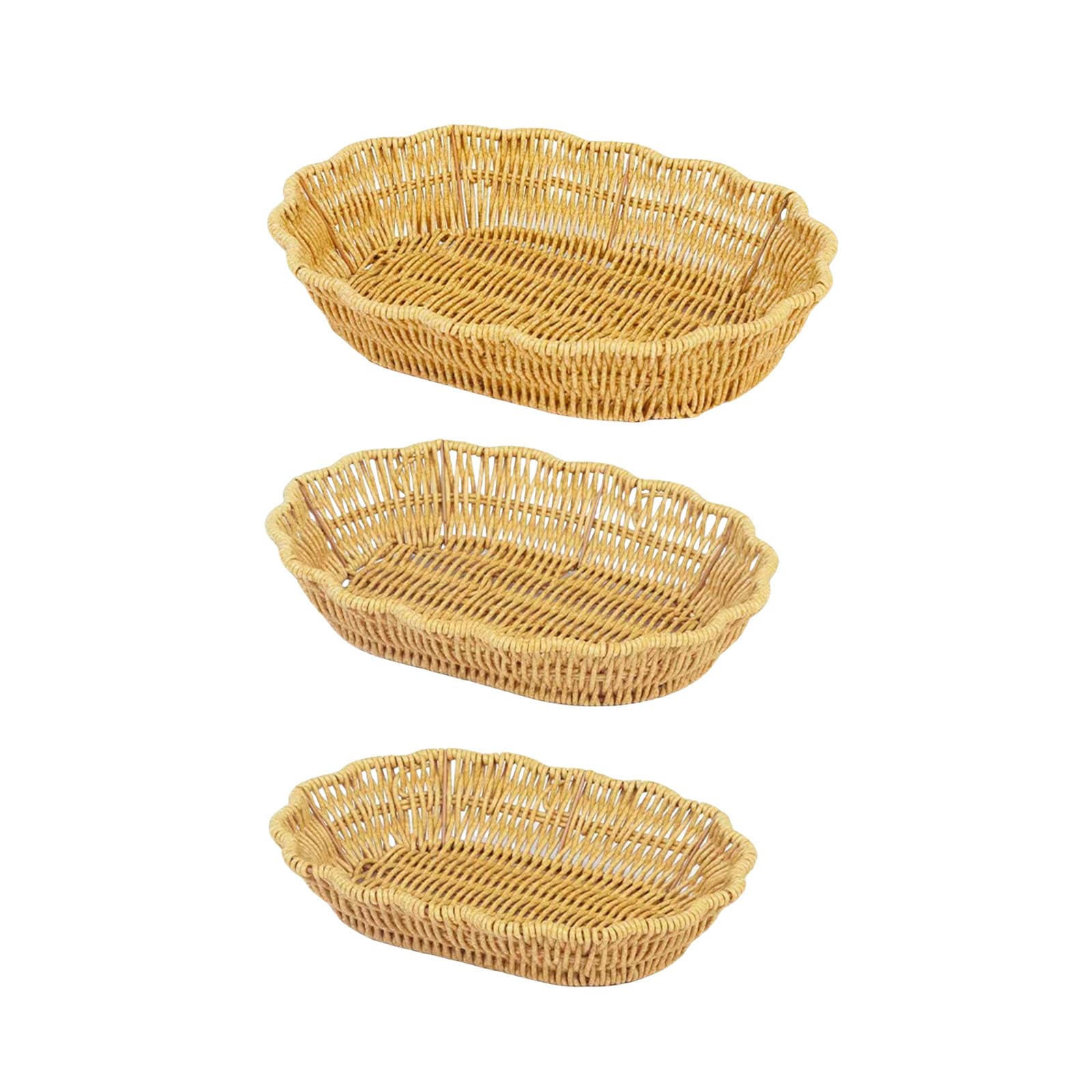 3pcs Multipurpose Imitation Rattan Oval Shaped Basket Decorative Snacks Tray Candy Bread Plate for Desktop Oval Serving Basket