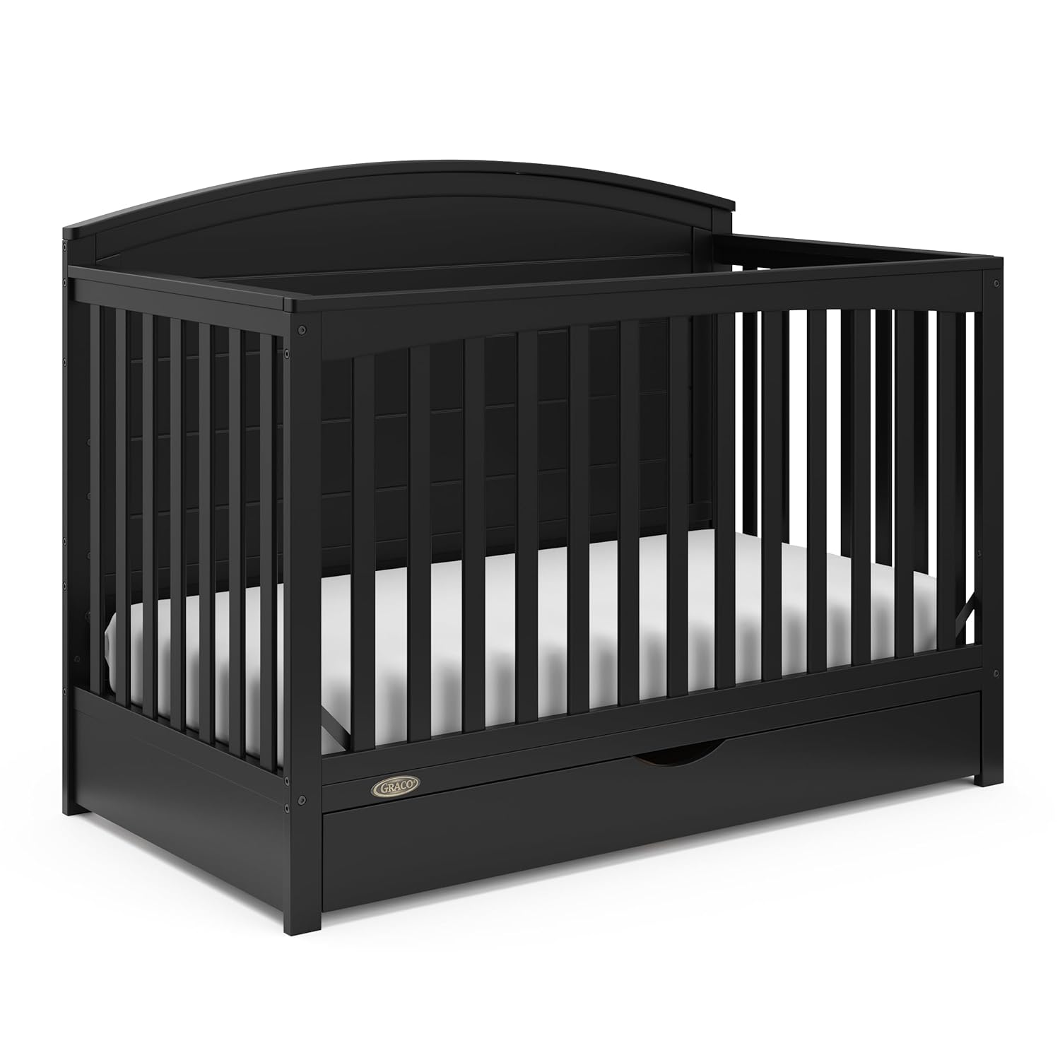 STORK CRAFT Graco Bellwood 5-in-1 Convertible Crib & Changer with Drawer (Black) - GREENGUARD Gold Certified, Full-Size Storage Drawer, Converts to Toddler Bed and Full-Size Bed