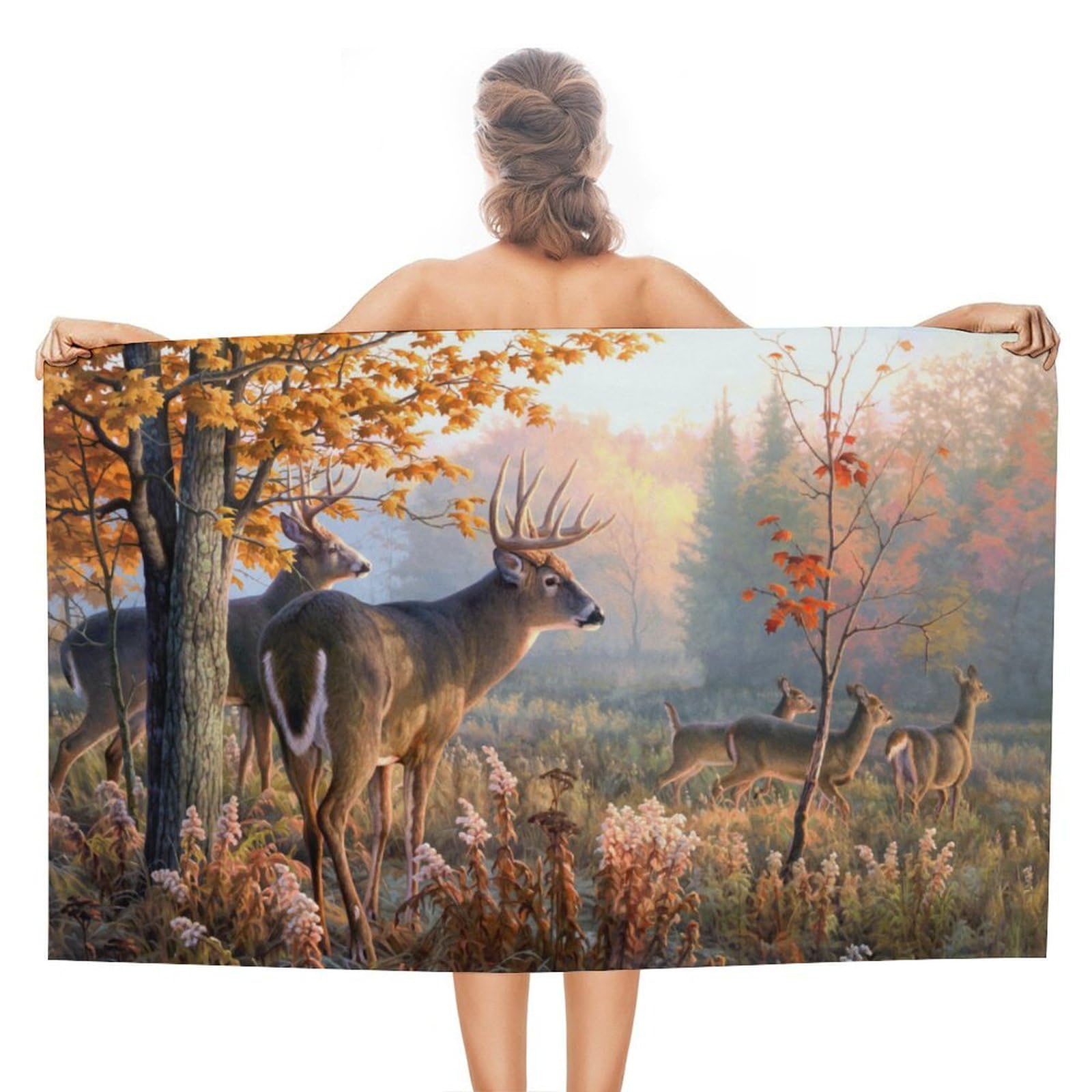 LEDFCVSU Beach Towel, Hunting Deer Family Bath Towel, Absorbent Towel for Swimming, Sports, Travel