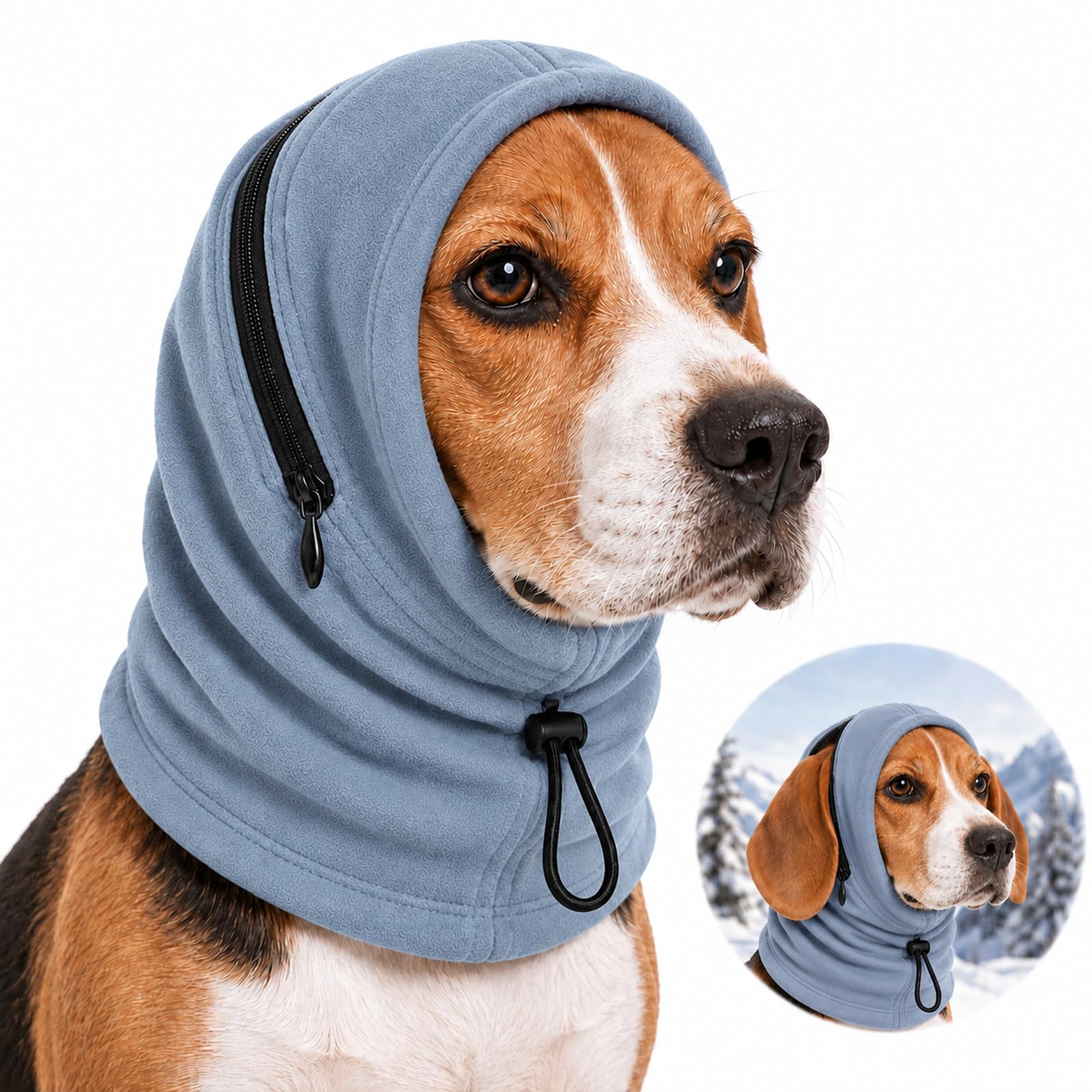 Dog Snood Ear Protector, Adjustable Side Zip, Blue, Size M, 16 × 19 cm