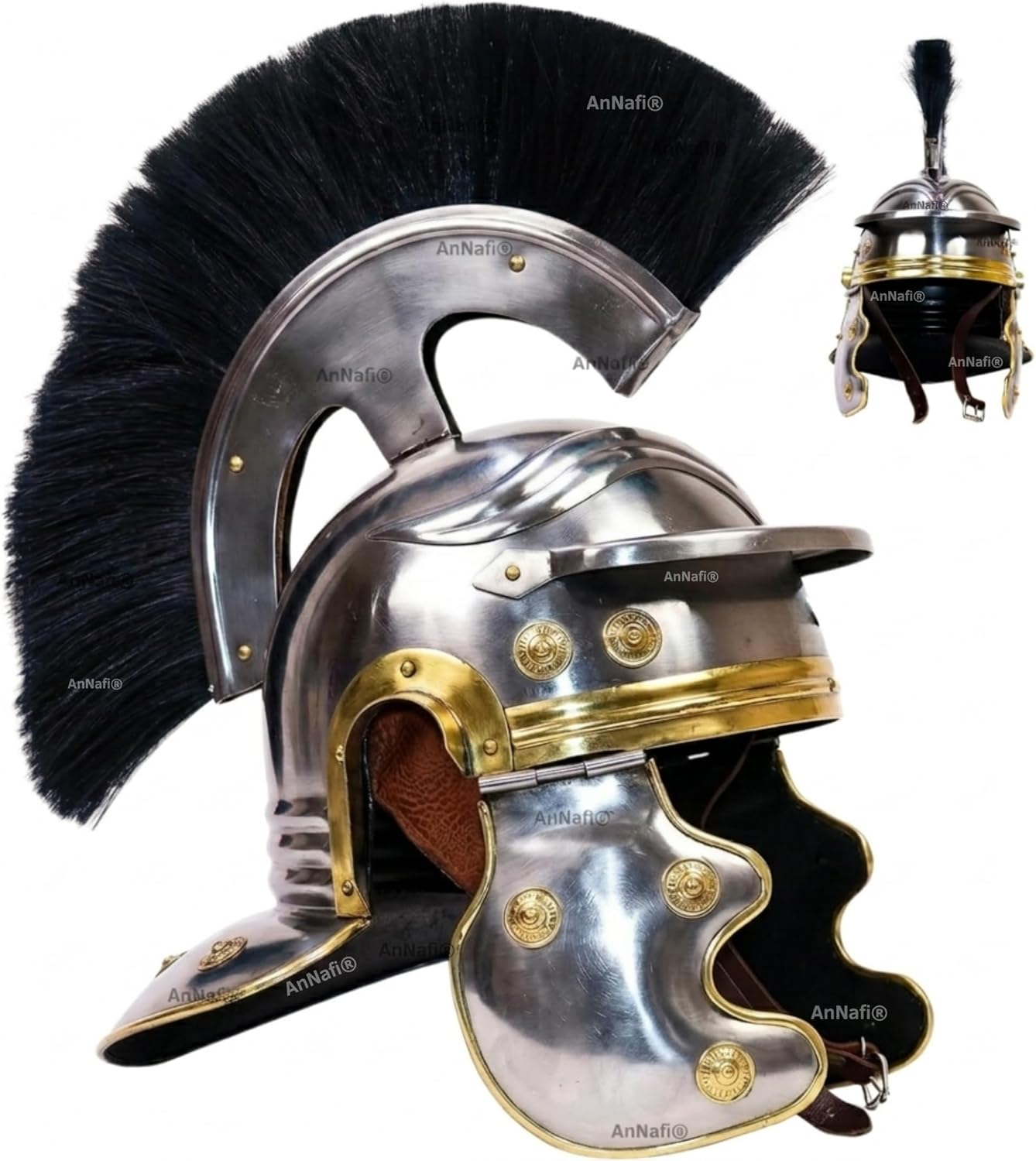 AnNafi Roman Centurion Helmet w/Plume Armor | Medieval Metal Replica Helm | Soldier Costume Gladiator