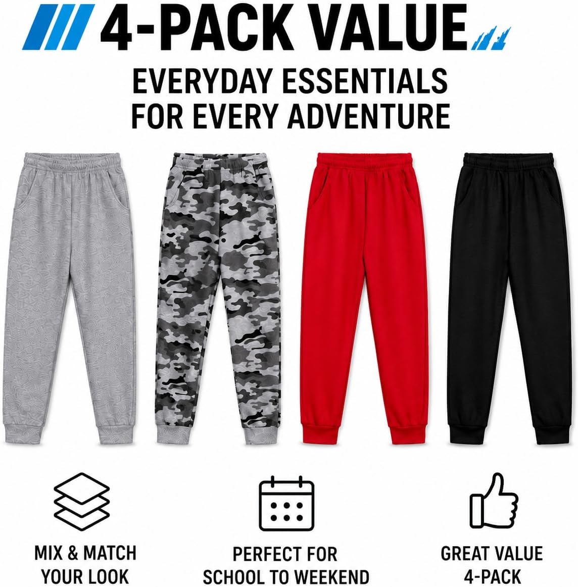 Coney Island Boys Sweatpants - 4 Pack Athletic Sweat Pants with Pocket Soft Boys Joggers Kids Sweatpants (Sizes 5-16)