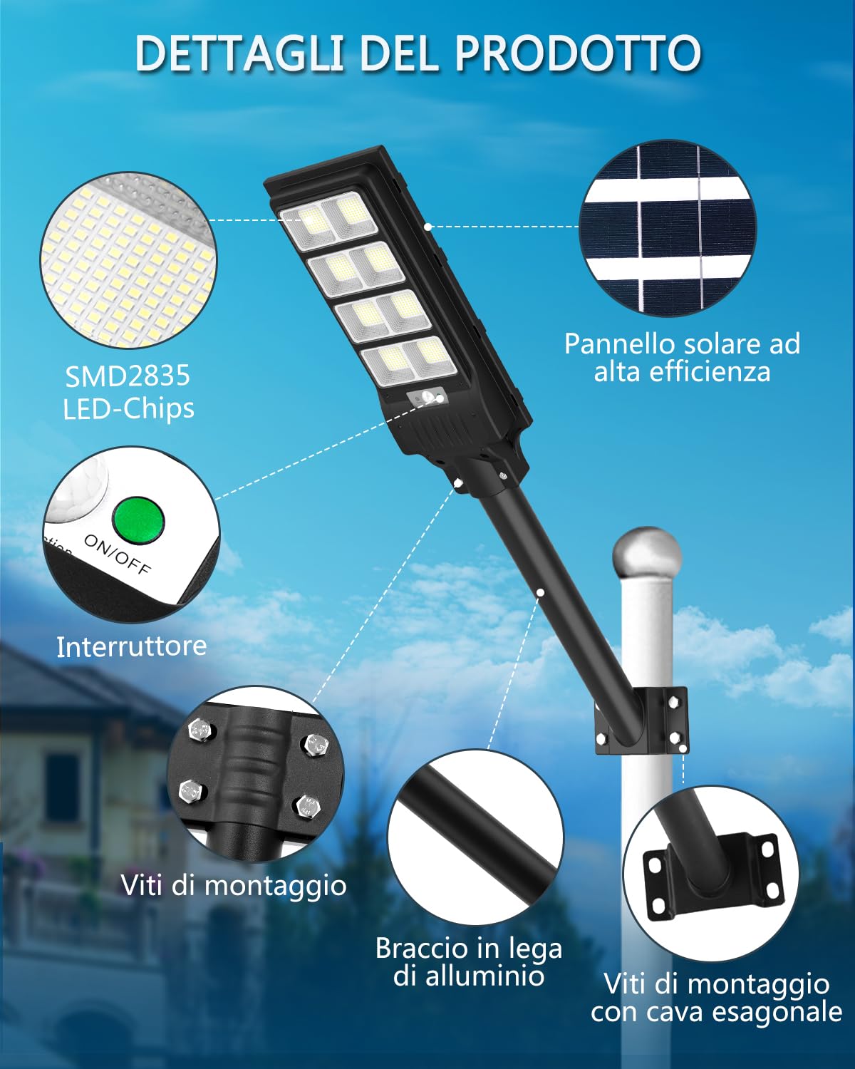 Sararoom 400W Lampione Solare Led Esterno con Telecomando, 50000 LM Lampada Stradale con Sensore di Movimento, 6500K IP65 Impermeabile Faretto, Faro Pannello Solari Luce per Giardino Cortile Garage