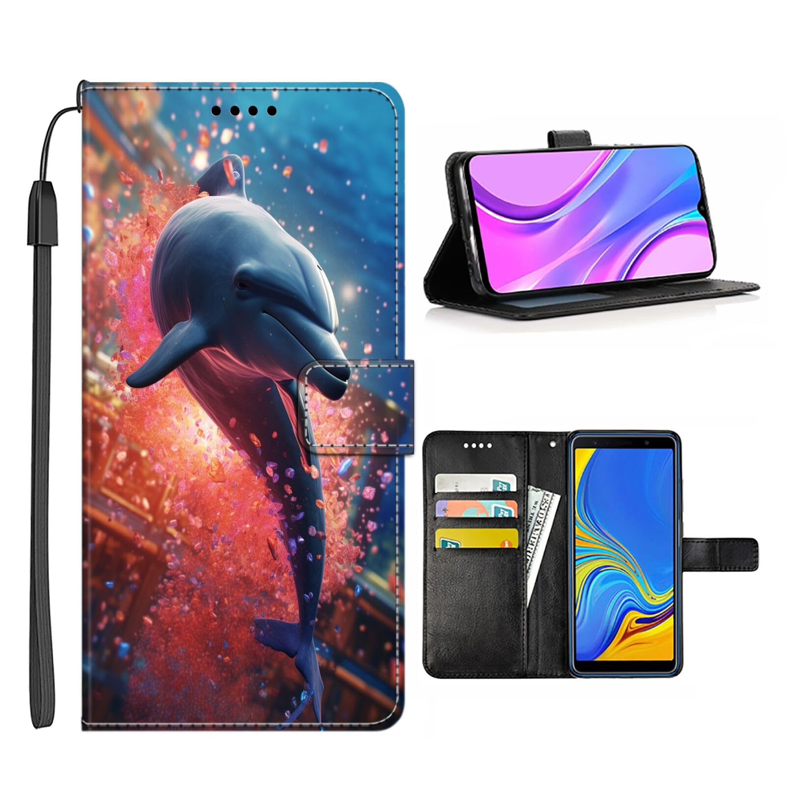 Elgzigok Wallet Phone Case for Samsung Galaxy S9 with Dolphin-aa403 - Stylish and Functional PU Leather-Free Smartphone Case with Card Holder Multicolor