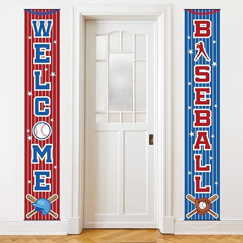 Decoración de fiesta de béisbol, letrero de cumpleaños con temática de béisbol, cartel colgante para puerta de bienvenida, cartel deportivo de
