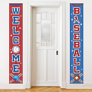 Baseball Party Decorations Baseball Themed Birthday Porch Sign Welcome Door Hanging Banner Baseball Sports Porch Sign for Boy Kid Teenager Baby Shower Baseball Birthday Party Supplies 71 x 12 Inches