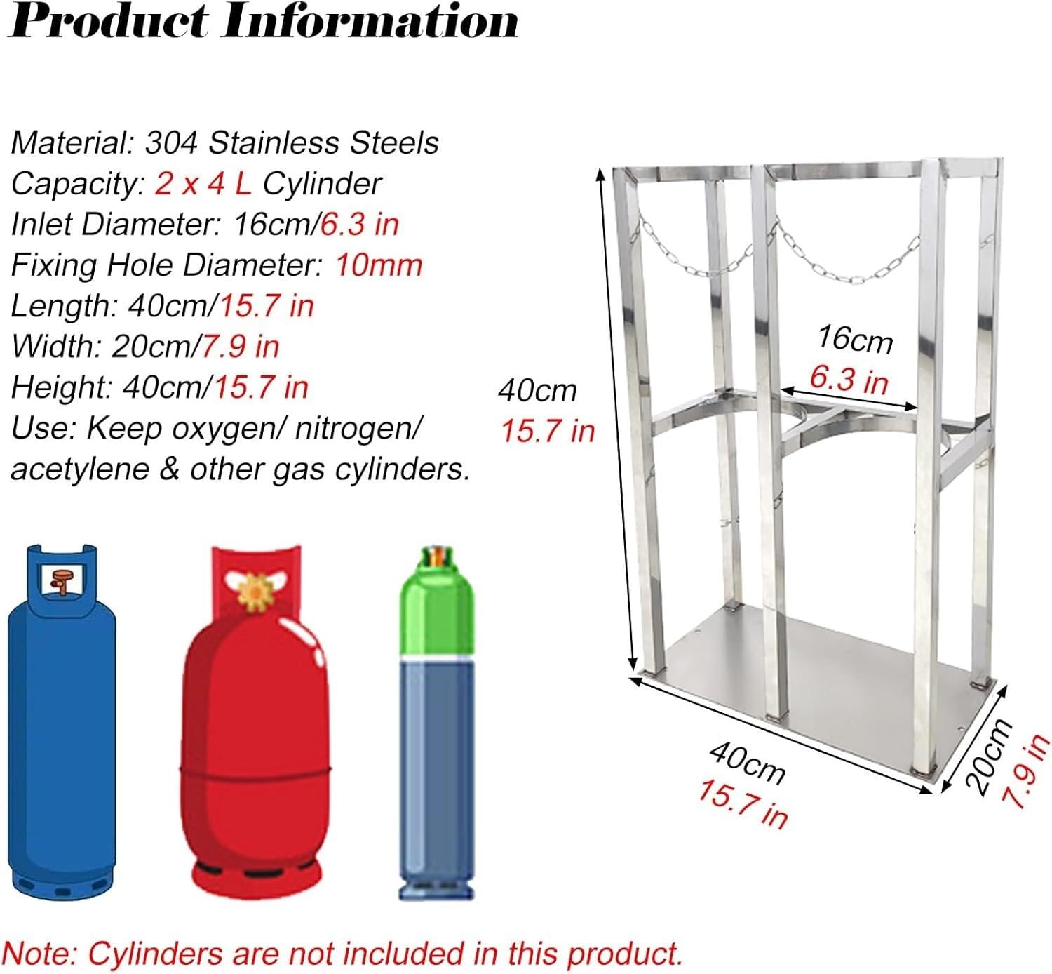 Estante para cilindros de oxígeno de 4 L, estante de almacenamiento de cilindros de gas, estante fijo de acero inoxidable resistente para cilindros de gas y estante fijo para cilindros de gas clínico