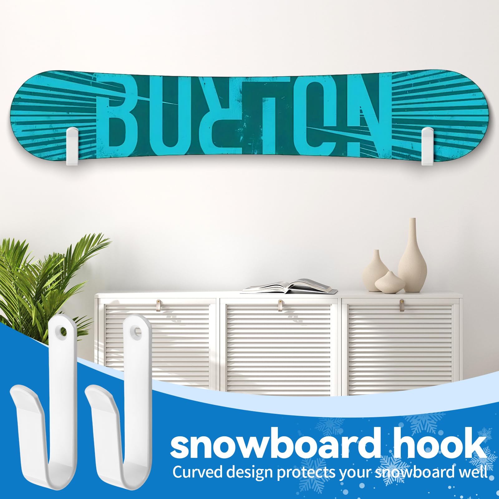4 Stück Snowboard Wandhalterung,Horizontal Skateboard Wandhalterung mit Schrauben für Snowboard, Skiboard, Longboard, Skateboard (Weiß)