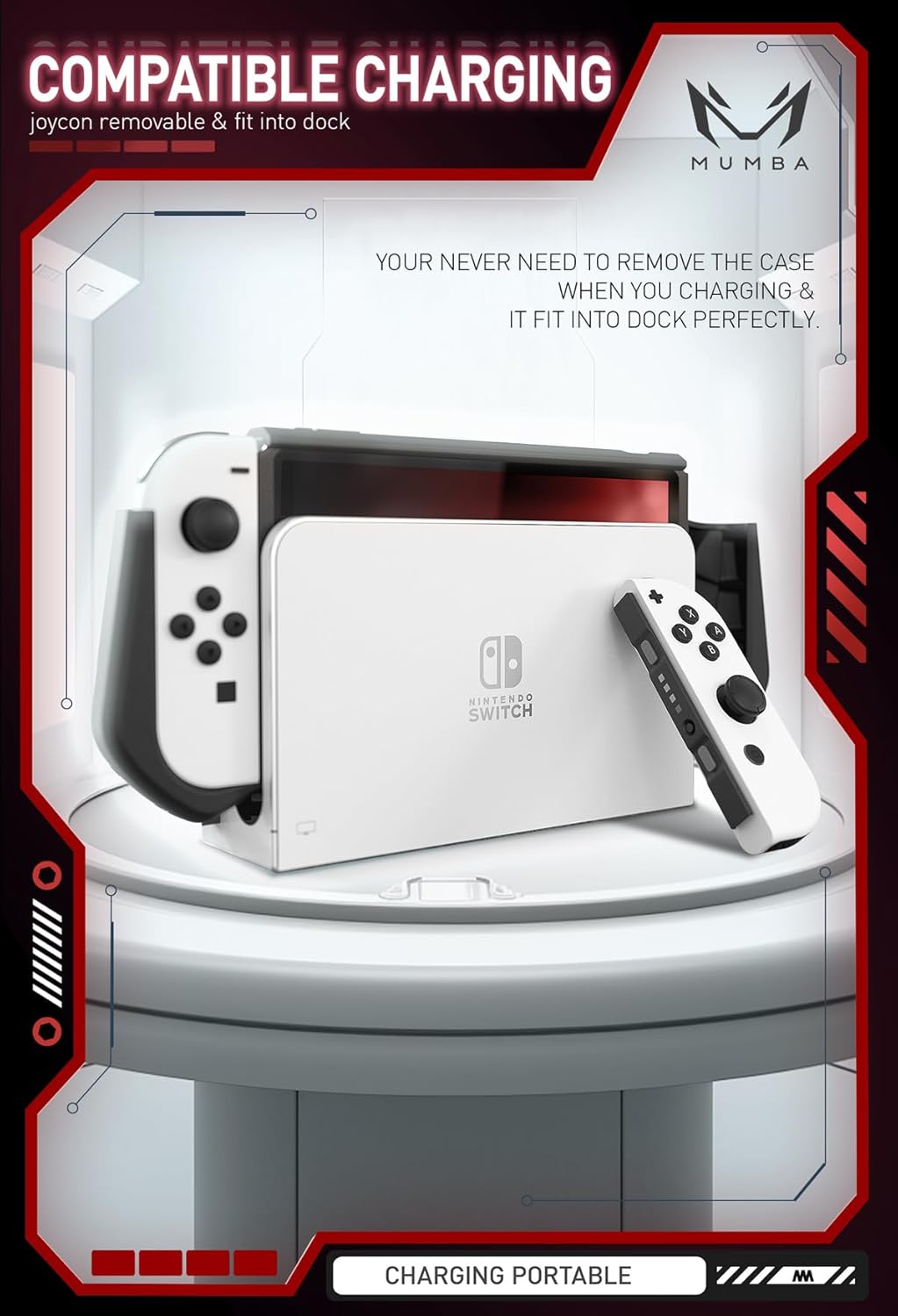 Mumba Dockable Case for Nintendo Switch OLED 2021, [Blade Series] TPU Grip Protective Cover Accessories Compatible with Nintendo Switch OLED 7 Inch and Joy-Con Controller (Red) - Image 3