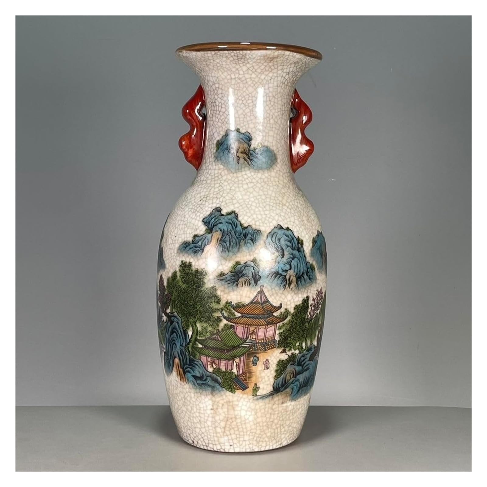 Bzgpmfud One Color Vase Desktop Ceramic Made In The Qianlong Period Of Qing Dynasty Pastel Fairy Mountain Cloud Sea Double-Eared Porcelain Vase