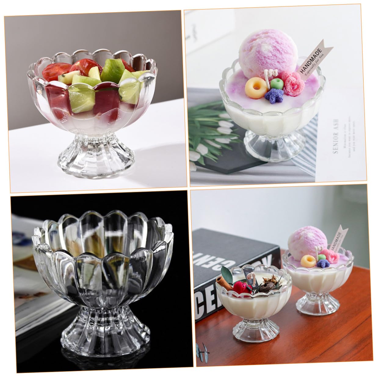 NUOBESTY 6 Vasos de Postre de Vidrio Transparentes de 100 Ml Superficie Lisa y Moldeado Sola Pieza para Servir Helados y Pudines en Casa