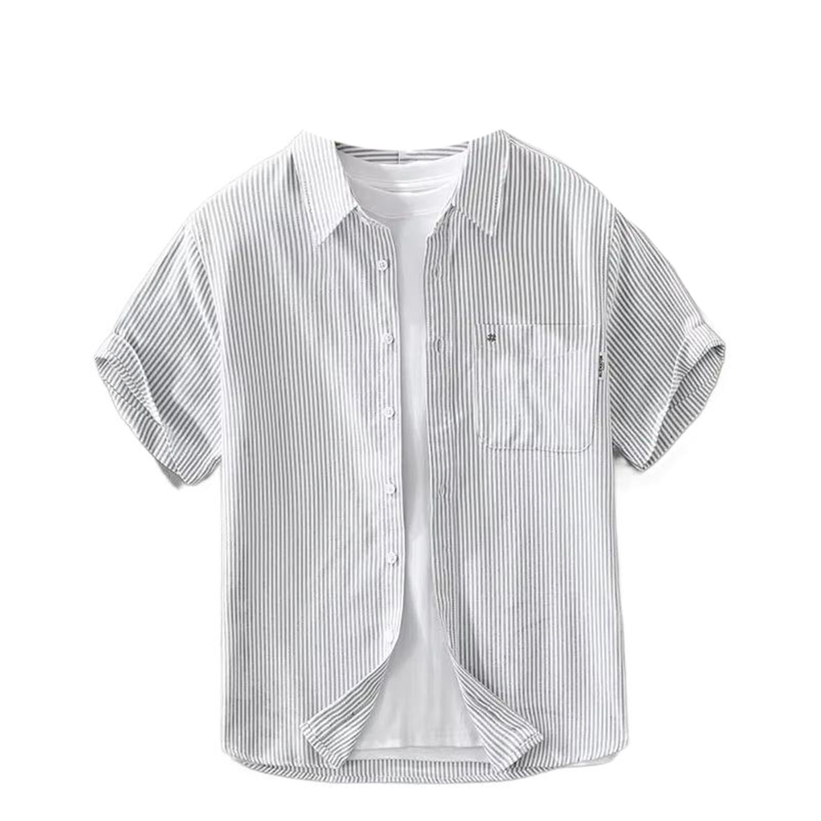 Camicetta Casual da Uomo a Righe con Colletto abbattuto, Top Rilassato per Weekend Estivi