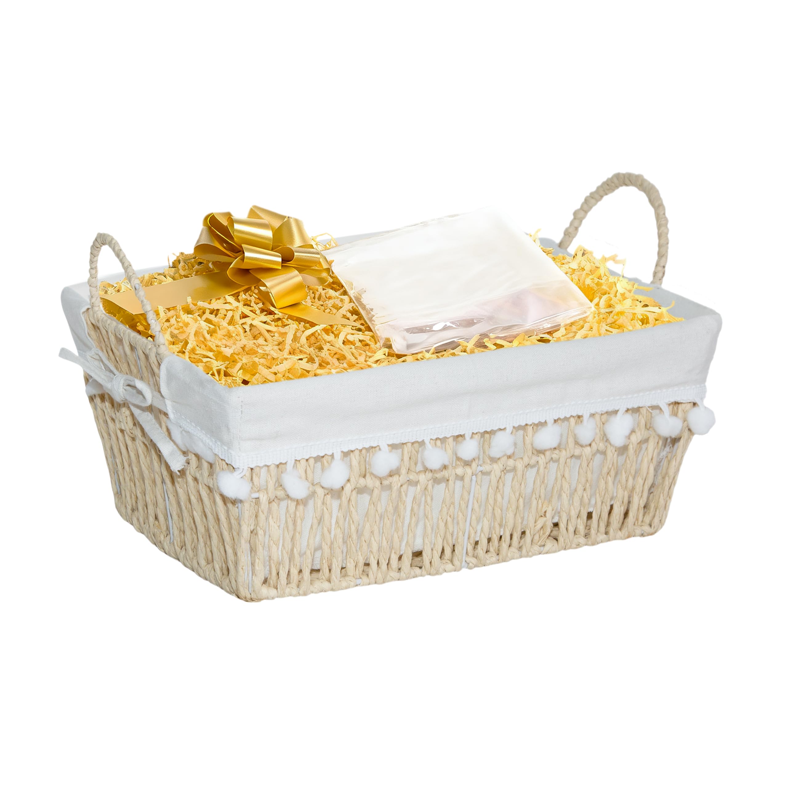 Wickerfield Paper Rope Basket, Beige Filling Gift Hamper Basket Kit With Shredded Paper, Make Your Own Gift Hamper, Woven Wicker Basket With Lining, Paper Rope And Seagrass Baskets With Handle (Paper Rope Basket, Beige Filling)