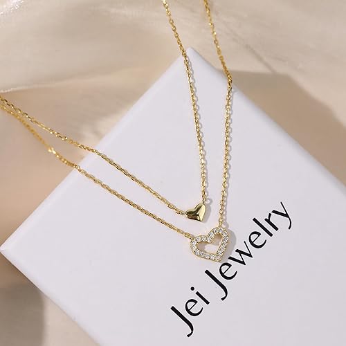 Miniatura 5 de Collar con colgante de corazón en capas de plata de ley 925 chapada en oro de 18 quilates con circonita cúbica Elegante collar con colgante de