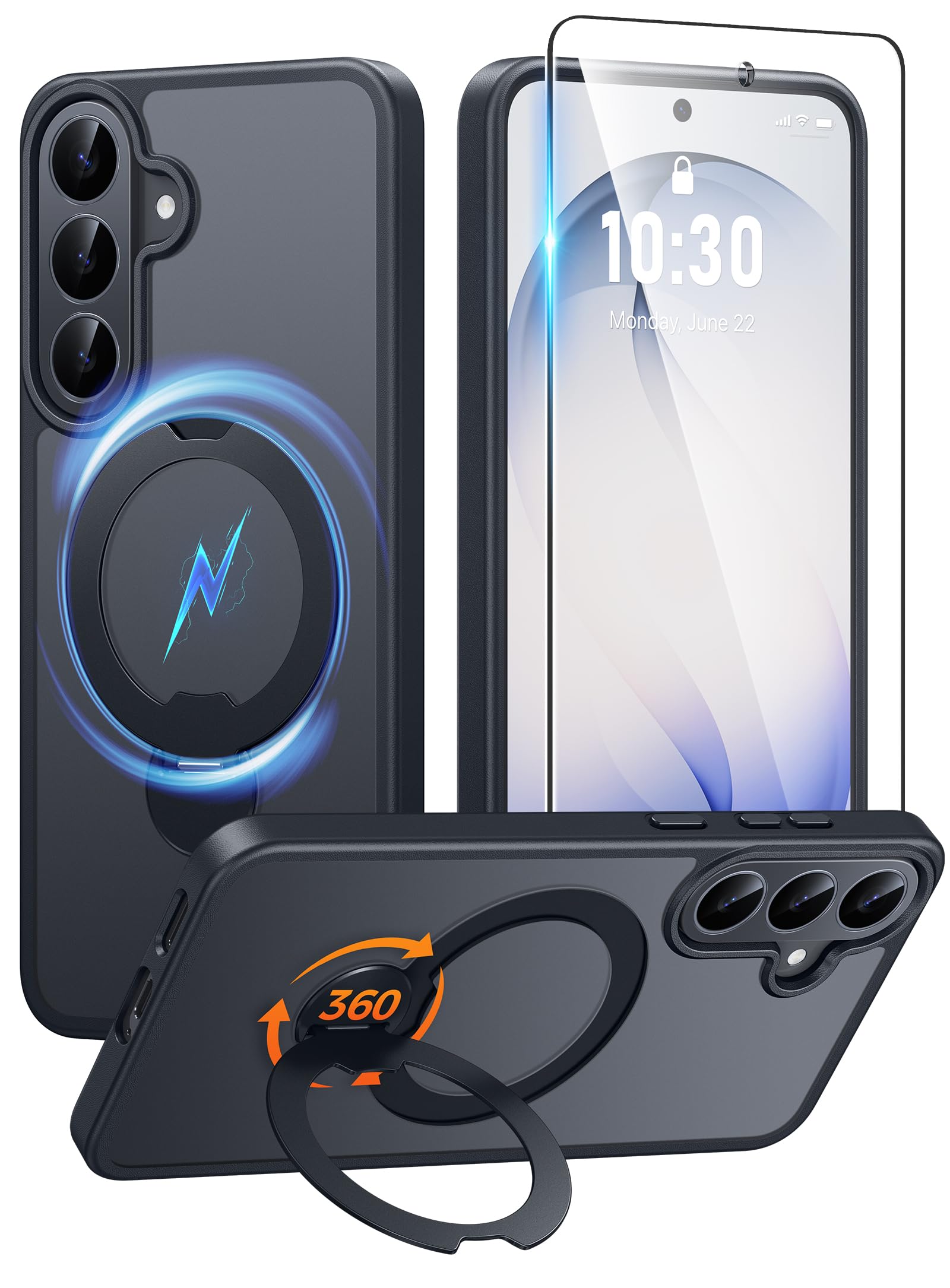 FNTCASE Funda para Samsung Galaxy S26 FE con soporte magnético giratorio de | Compatible con Magsafe, protector de pantalla, protección completa de la cámara, cubierta translúcida de grado mate a prueba