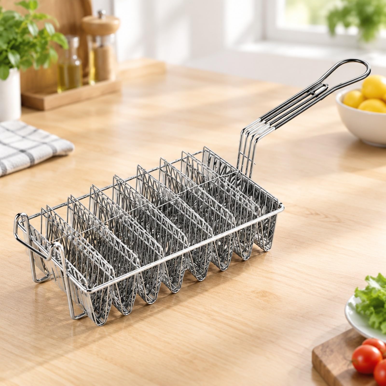 Cesta Alambre en Forma V para Freír Fácil Limpiar Unsilio Cocina Práctica para Cocineros Restauran, Fritar Profunda, Estilo A