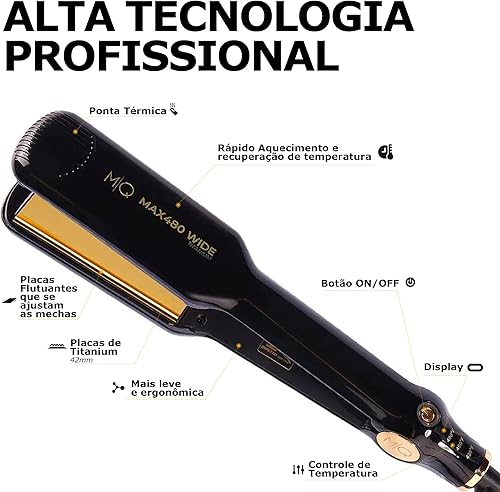 Miniatura 7 de MQ Professional Hair Pro MAX480 - Plancha de pelo de titanio Bivolt, color negro