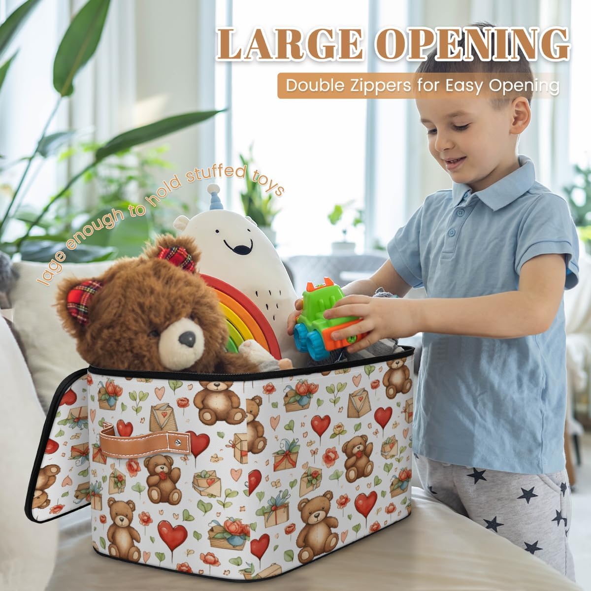 Storage Bin Set of 2 Bear Balloon Storage Basket with Zipper Lid & Handle Foldable Closet Shelf 2 Pack Cloth Organizer Basket Cube Bins Clothes Organizer for Bedroom, Nursery