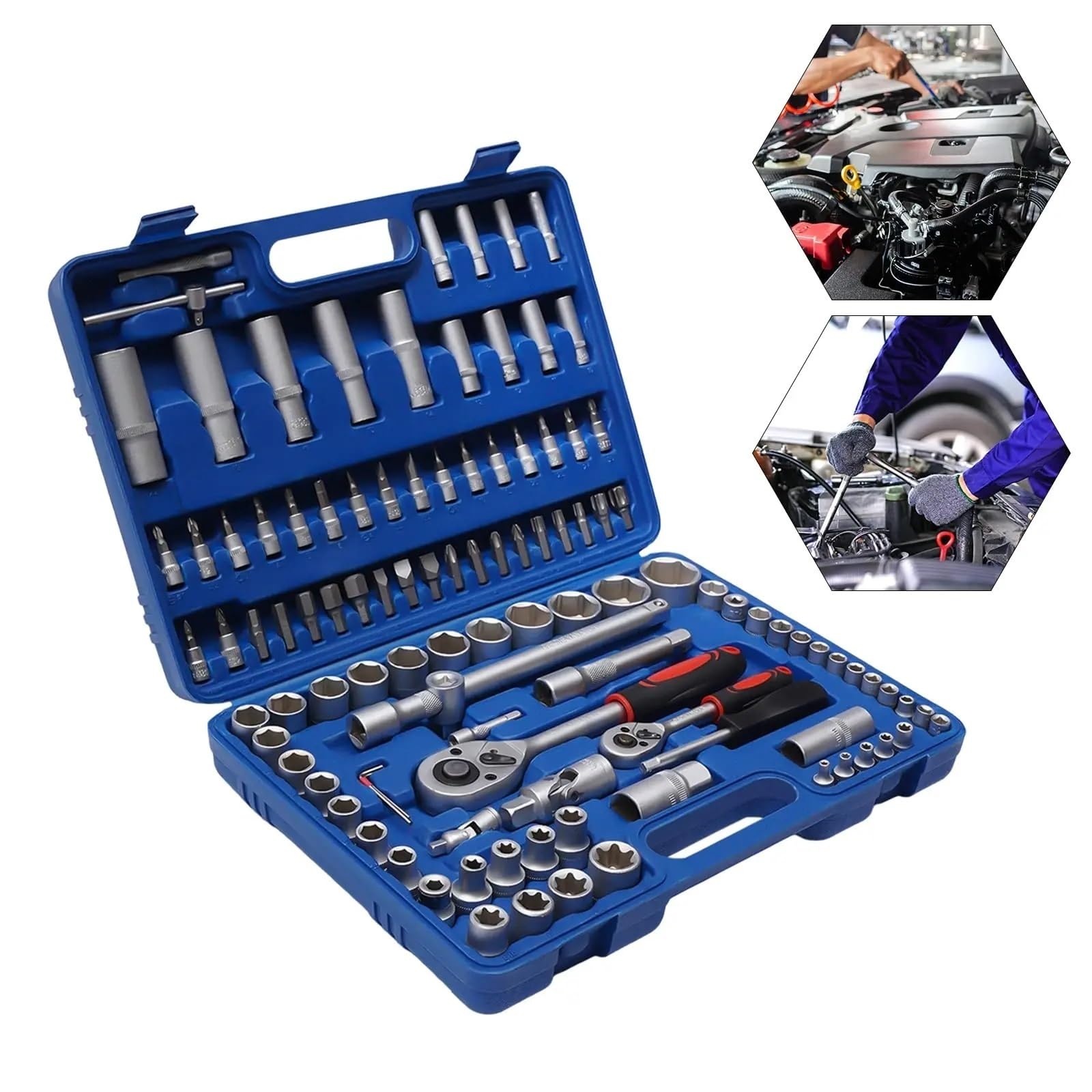 108 piezas/94 Piezas multifunción for Coche, Llave de trinquete, Rueda, mecánico automóviles, Kit Herramientas torsión Manual, Caja reparación for el hogar, automóvil para Hogar o Garaje(94PCS)