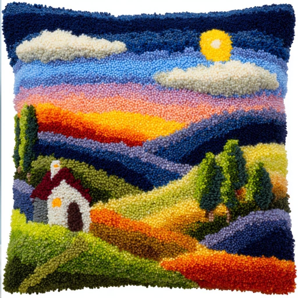 kitphoenix DIY Crochet Pillow Kit Hills 43X43Cm Soft Knitted Throw Pillow Material Package,Cushion Making Set,Complete Accessories&Tutorial,Decorative Pillow for Home Sofa Bedroom Decor