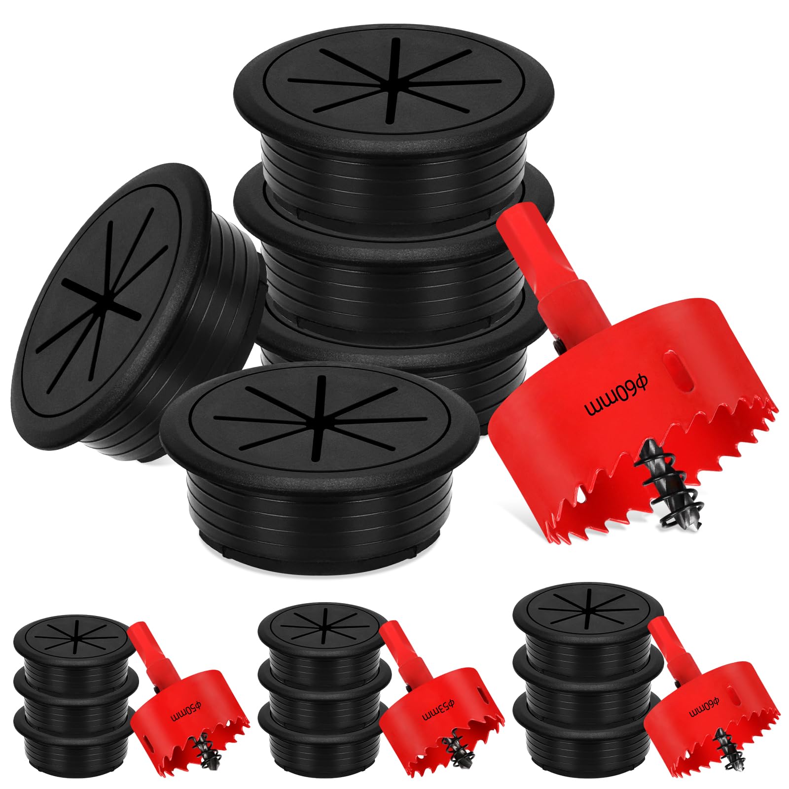 Glarks 60mm passacavi flessibili scrivania set 6 pezzi copertura foro cavi