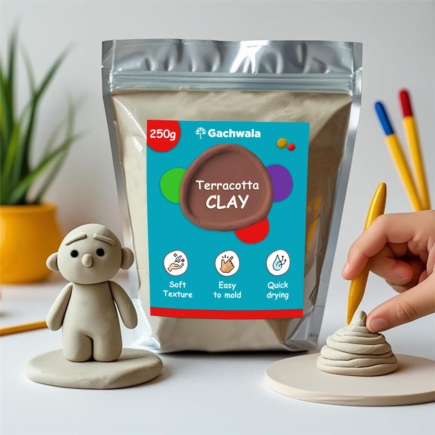 Gachwala Terracotta Clay Dough 250gm | Air Dry & Moulding Clay for Lippan Art, Sculpting, DIY Craft & Ceramic Work | Modelling Clay for Artistic & Creative Projects-picture-13