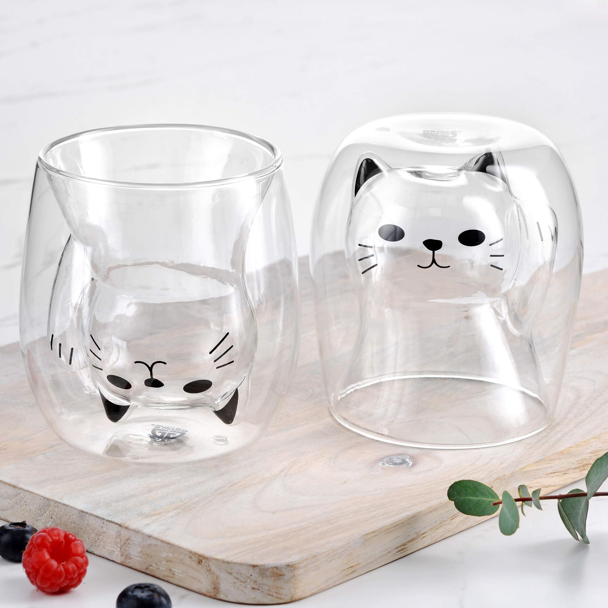 GRÄWE Lot De 2 Verres Isothermes Double Paroi 190ml Motif Chat - Parfaits Pour Enfants