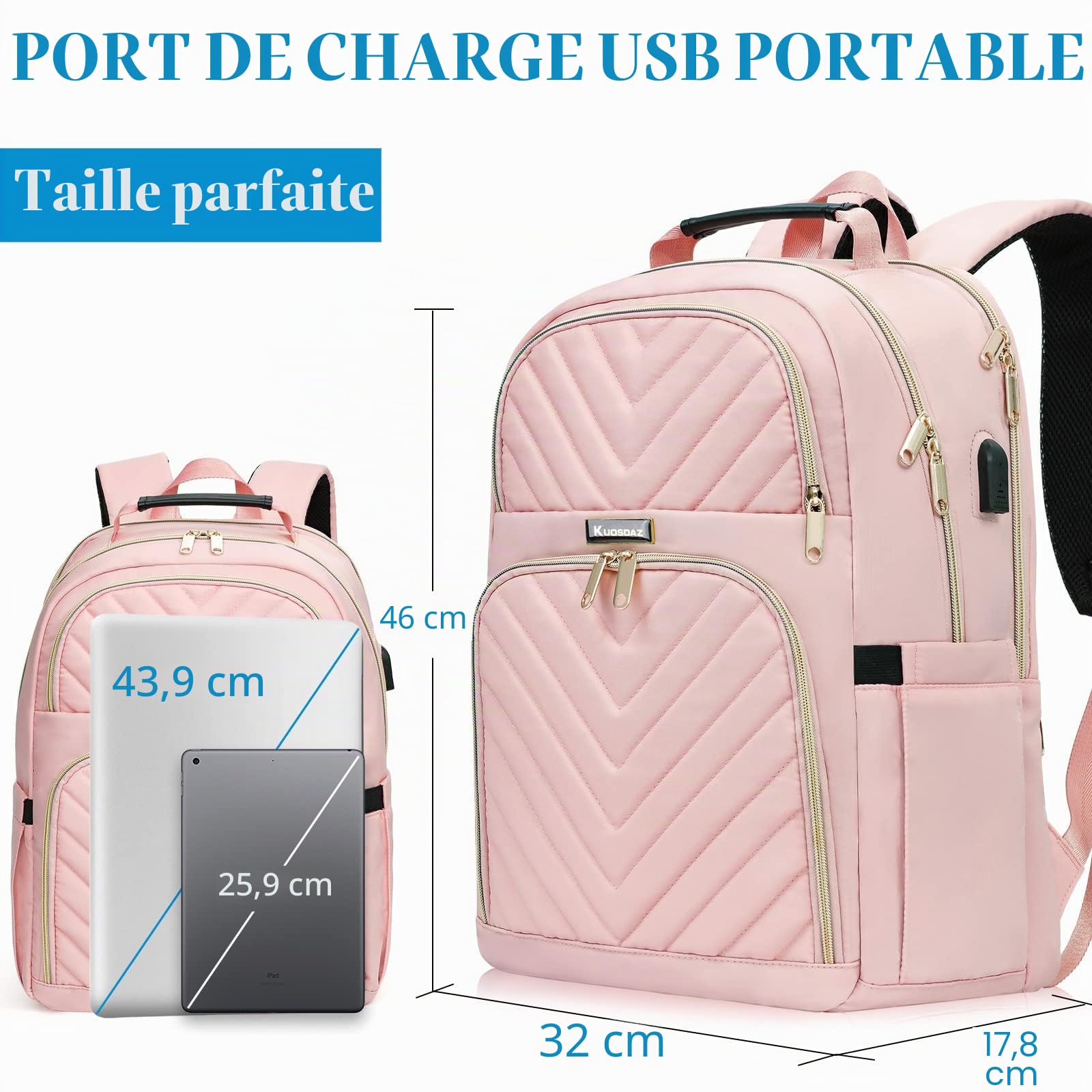 Sac à dos pour femmes, sac à dos pour fille scolaire de 15,6 pouces avec port de charge USB, sac à dos pour ordinateur portable sac de jour à la mode imperméable à l'eau pour l'école, noir