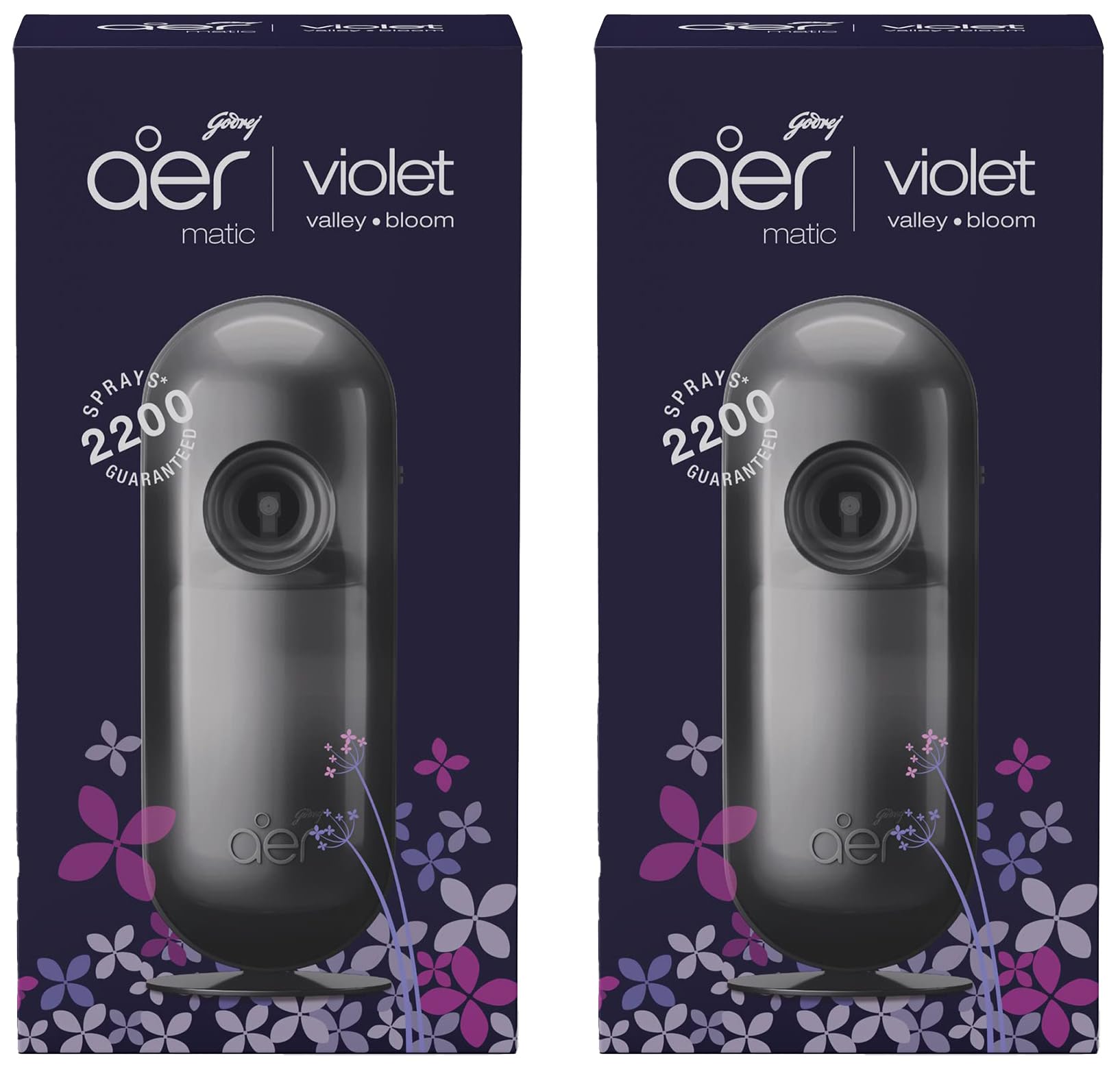 Godrej aer Matic Kit (Machine + 1 Refill) - Automatic Room Fresheners with Flexi Control Spray | Violet Valley Bloom | 2200 Sprays Guaranteed | Lasts up to 60 days (225ml) (Pack of 2)