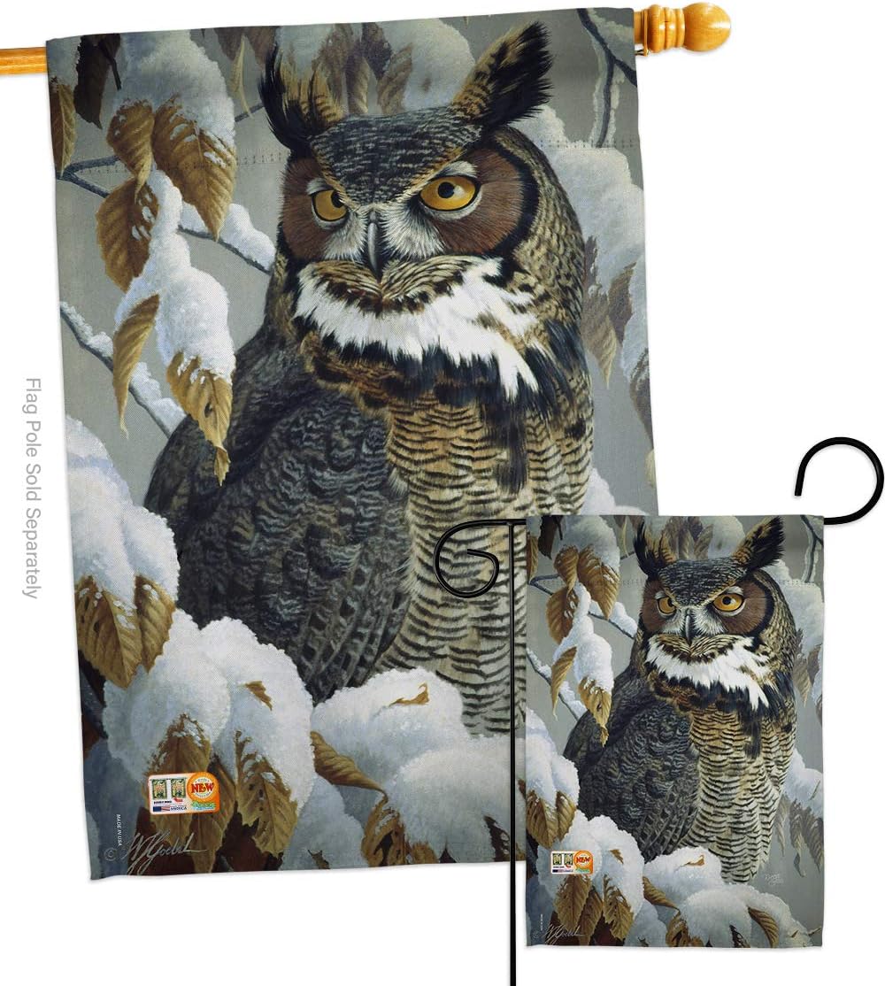 Great Horned Owl House Flag Animals Bird Flamingo Hummingbird Cardinal Peacock Springtime Natural Wildlife Small Decorative Gift Yard Banner Made In USA 28 X 40