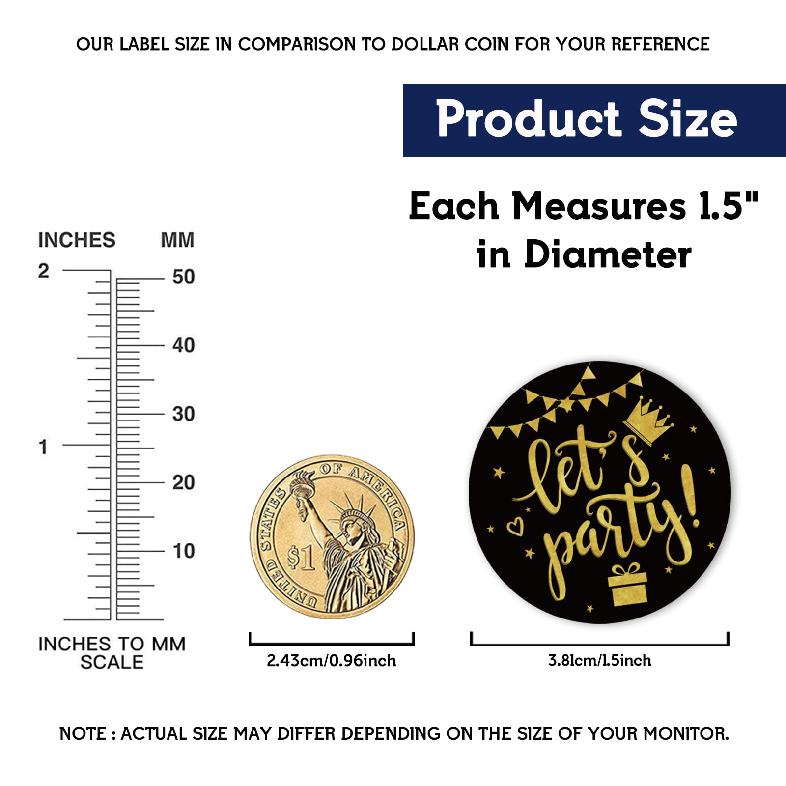 Sticker Wow REWIDPARTY 1.5 Inch Round 30th Birthday Stickers(80  Pieces)Black... Golden Birthday Party Favors