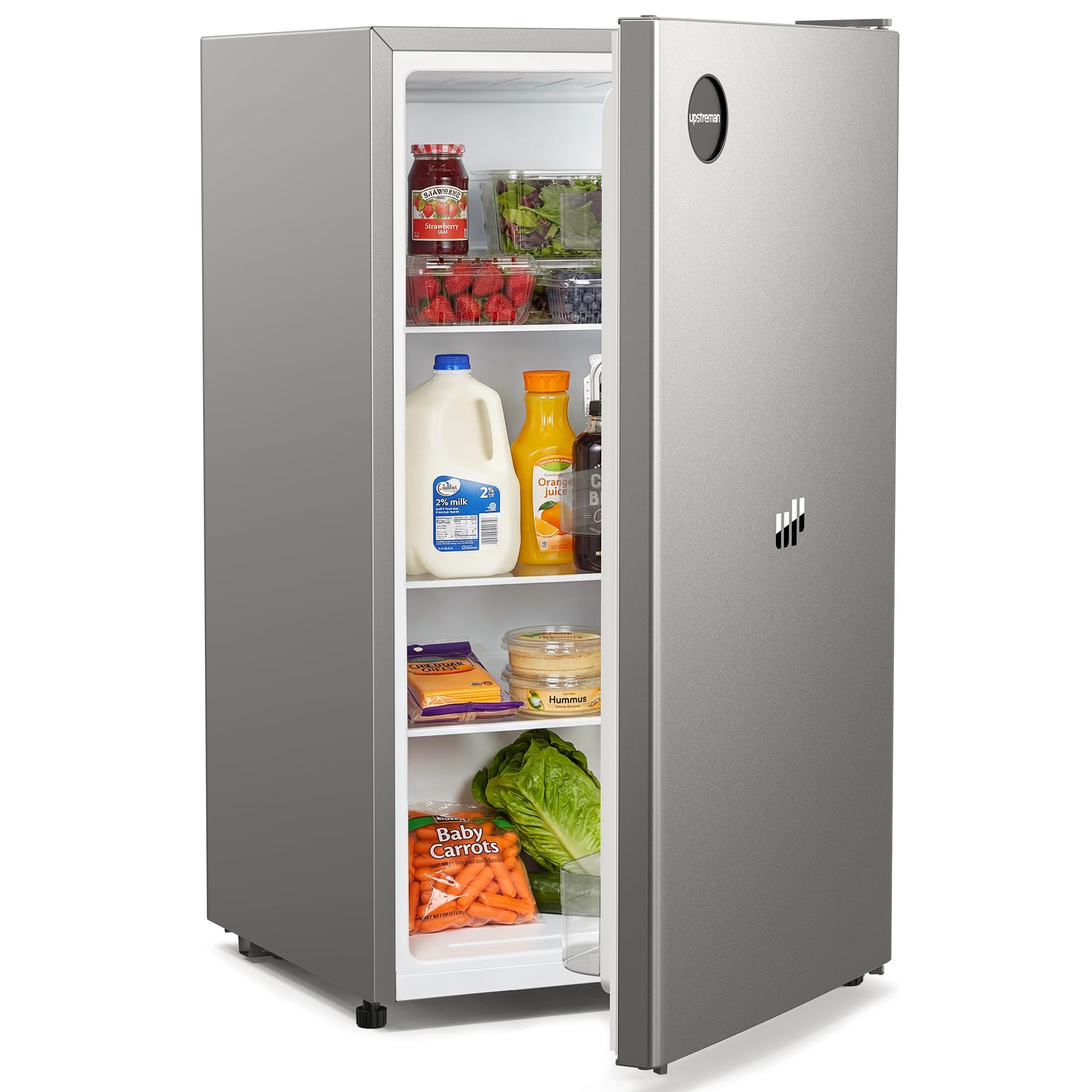 Upstreman 91 Litri Frigorifero Piccolo senza Congelatore, Frigorifero Monoporta con LED Integrata, Termostato Regolabile, Silenzioso, Frigo Piccolo da Ufficio, Camera, Grigio Argento, CR91