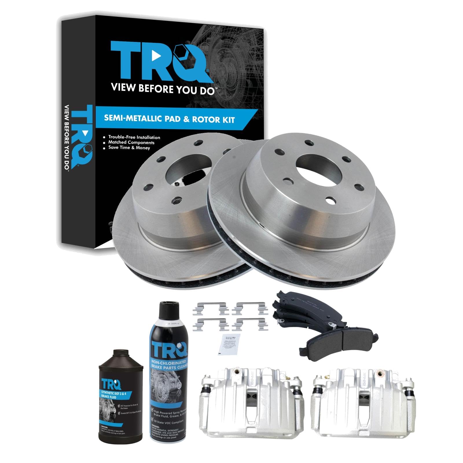 TRQ Rear Brake Pad &amp; Rotor Kit Compatible with 2002 Cadillac Chevrolet GMC