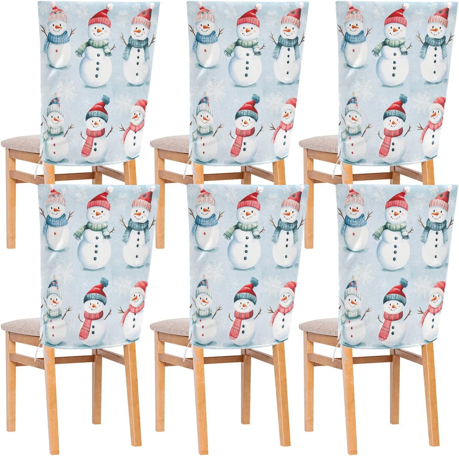 MNSRUU Christmas Snowman Chair Back Cover for Dining Room,Christmas Chair Slipcovers Set of 6, Snowman Chair Cover for Kitchen Hotel Holiday Party Decor,832