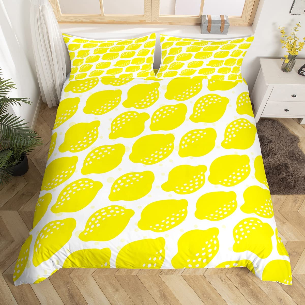 Loussiesd Lemon Duvet Cover Set Single Size for Girls Boys Kids Teens Tropical Fruit Pattern Bedding Set Gold Lemon Fruit Comforter Cover with 1Pillow Shams Ultra Soft Microfiber Zipper Gorgeous Boys
