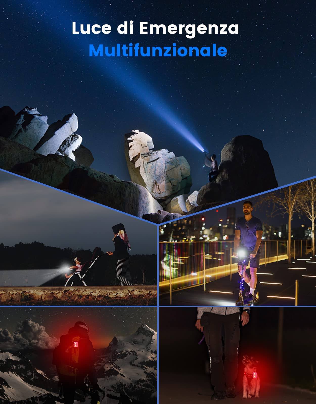 Mohard 2026 Luci Bicicletta LED, 8+12 Modalità USB Ricaricabili Luci Bici Anteriore/Posteriore Aperto Ciclismo, Impermeabile IPX6 MTB/Corsa Luci Avviso e di Emergenza, 58Ore Durata Strap Elastica