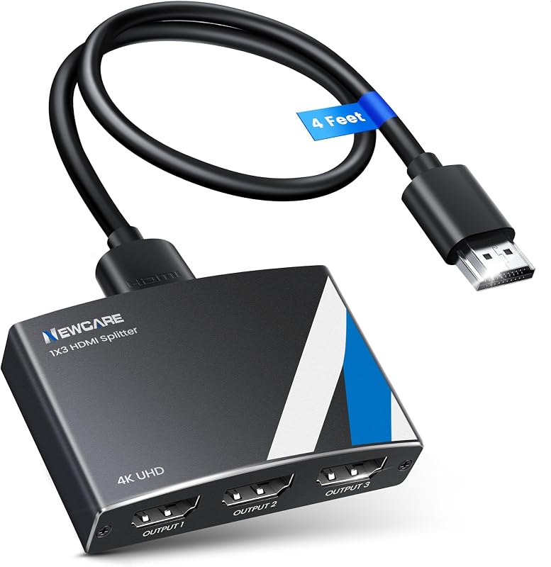 NEWCARE 4K HDMI Splitter 1 in 3 Out with 4 FT Hdmi Cable and Power Adapter