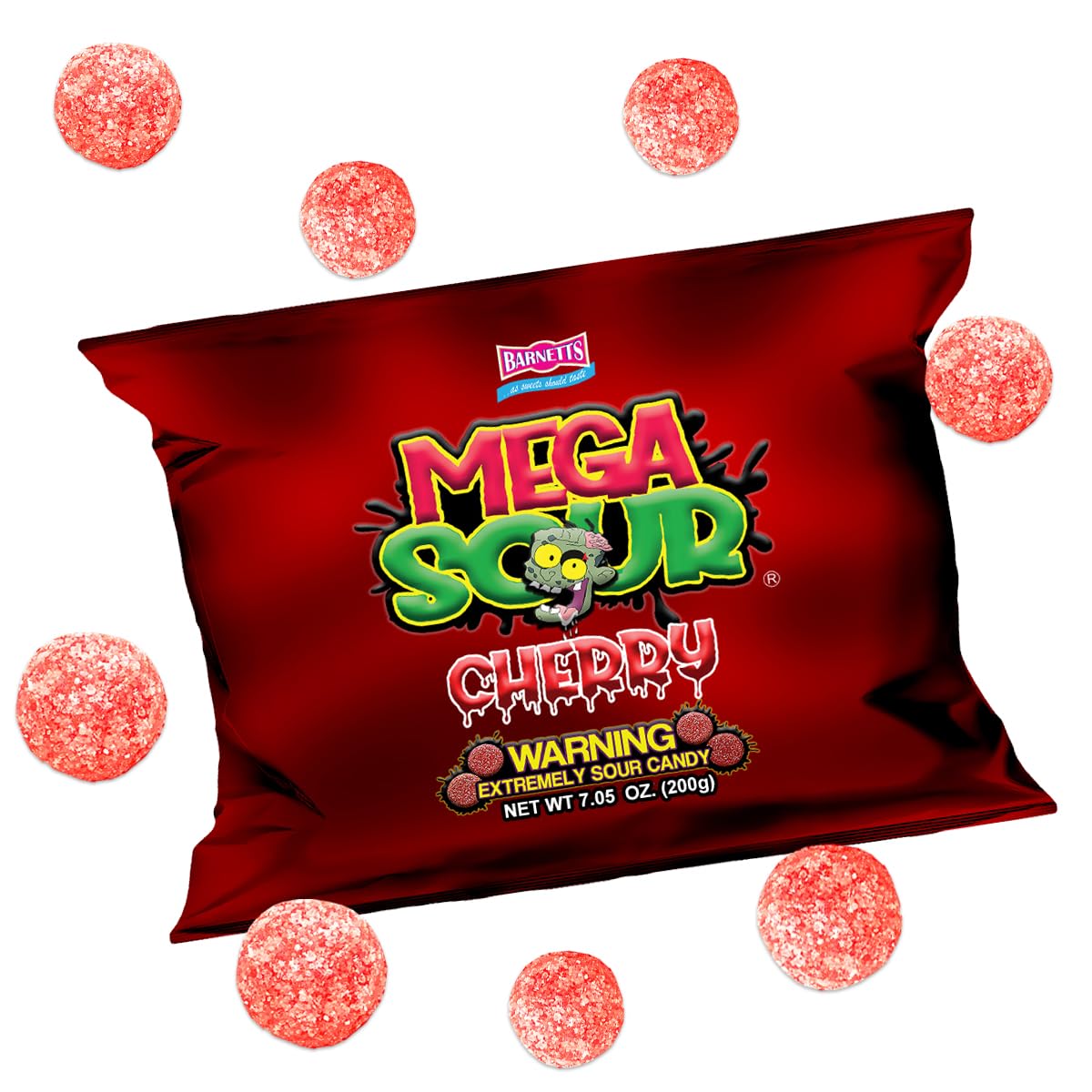 Mega Sour Candy Cherry 200g - Trendy Sweet Bags - Traditionally Handmade Sweets - Sour Coating Lasts 20 Seconds - Candies for Party Bag, Gift Hamper, or Hamper Box