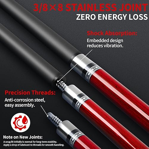 Miniatura 5 de AKLOT Taco de billar de fibra de carbono, 58 pulgadas, 19 onzas, barra de billar profesional de baja desviación, punta de 0.492 in, tope de arce