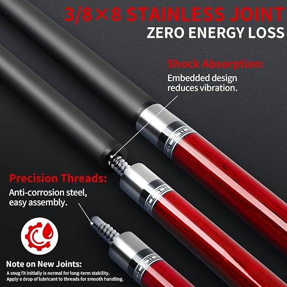 AKLOT Carbon Fiber Pool Cue Stick 58, Billiard Cue Sticks 19-19.5oz, Low Deflection Billiard Stick with 12.5mm Tip, Professional Carbon Fiber Pool Sticks for Adults