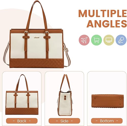 Miniatura 8 de LOVEVOOK Bolsa de lona para laptop de 15.6 pulgadas para mujer, bolsa de trabajo de gran capacidad con bolso de mano, bolsa de computadora, maletín