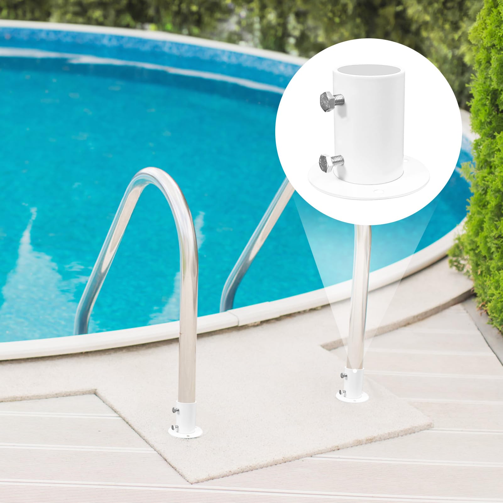 Bridas de cubierta para escaleras de escalera de piscina sobre el suelo, bridas de anclaje para escalera de piscina sobre el suelo, bridas de acero inoxidable, bridas blancas, brida de extremo de